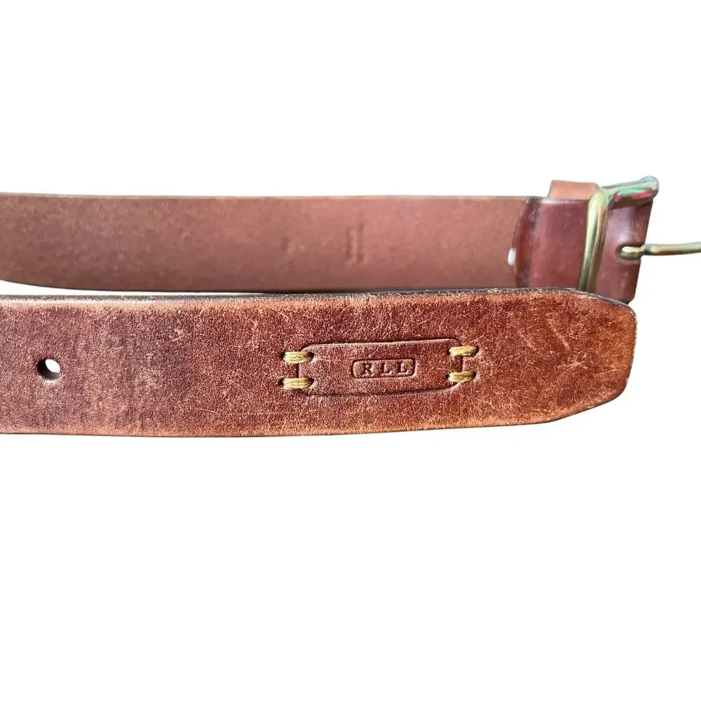 Lauren Ralph Lauren Distressed Brown Leather Belt Rugged Classic XL 33-37